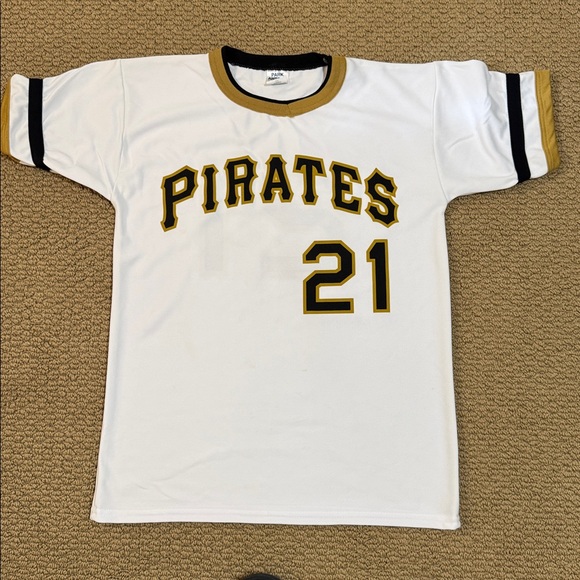 White Pirates Jersey with Gold and Black Accents, vintage Roberto Clemente!! - Picture 1 of 7